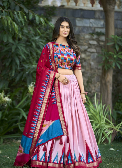 Pink Silk Digital Print Lehenga Choli