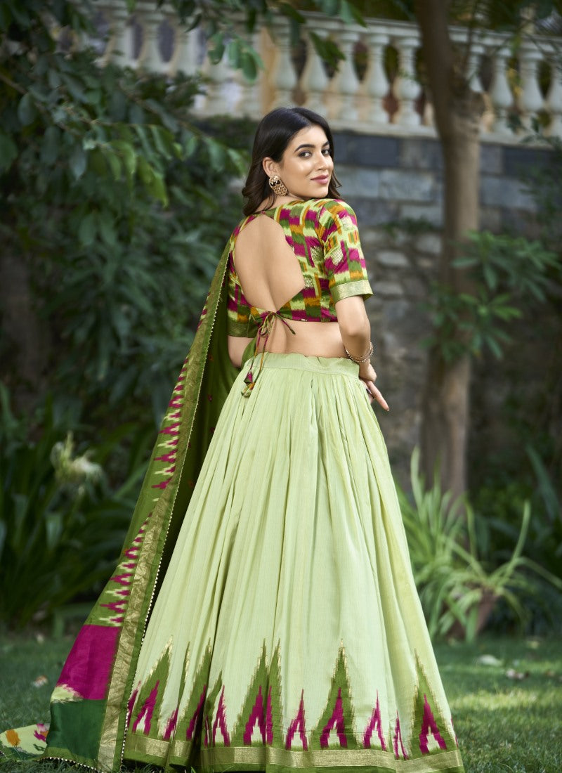 Green Silk Digital Print Lehenga Choli