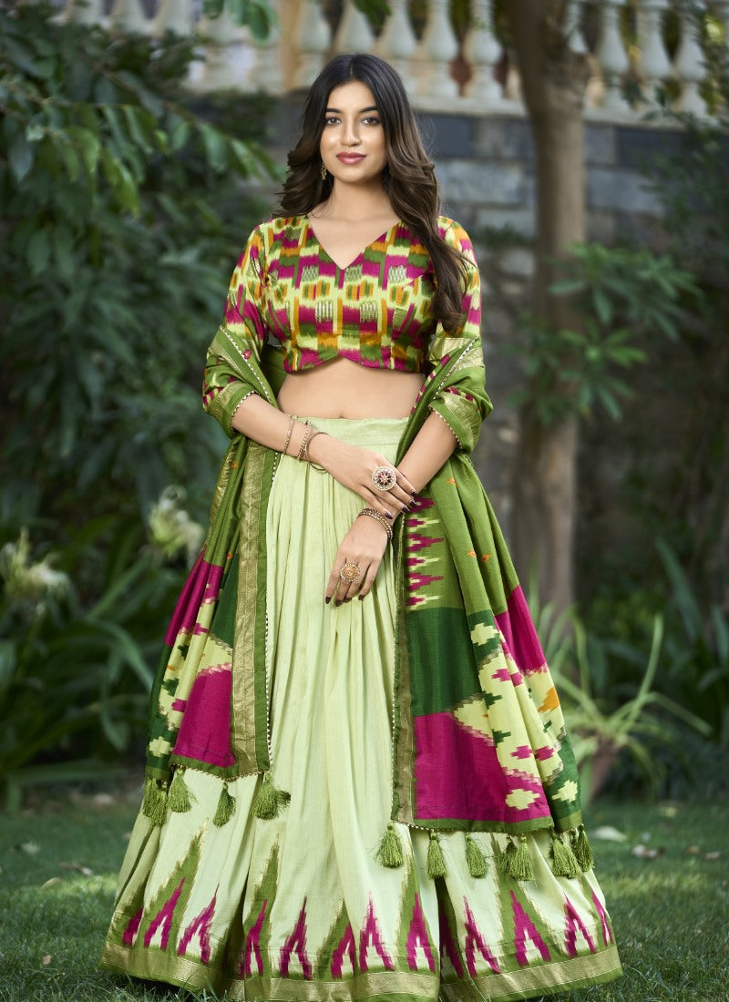 Green Silk Digital Print Lehenga Choli