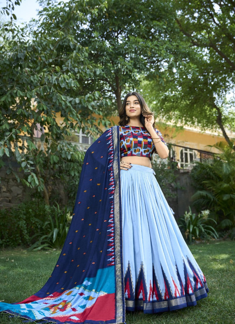 Blue Silk Digital Print Lehenga Choli-2