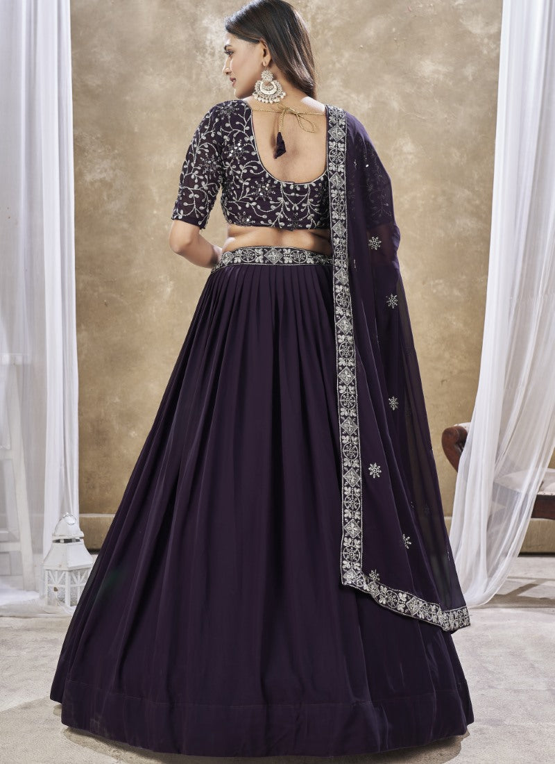 Purple Georgette Lehenga Choli With Embroidery, Zari and Sequins Work