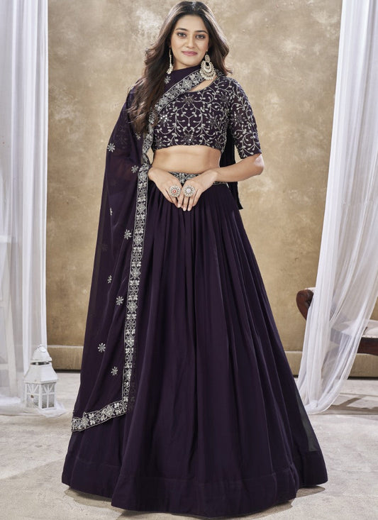 Purple Georgette Lehenga Choli With Embroidery, Zari and Sequins Work