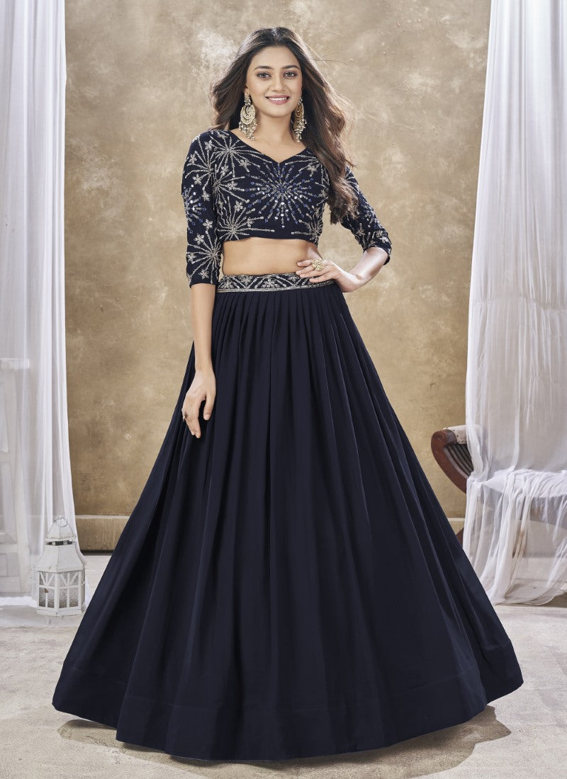 Black Georgette Lehenga Choli With Embroidery, Zari and Sequins Work