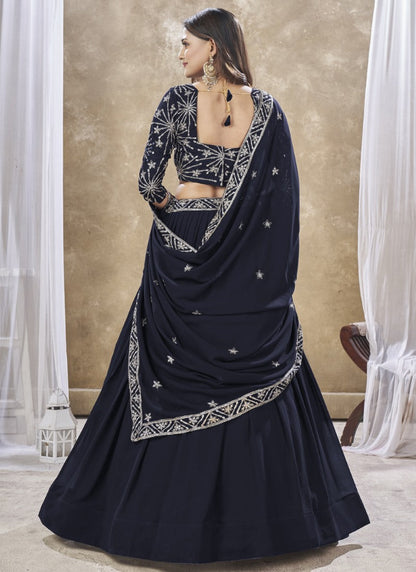 Black Georgette Lehenga Choli With Embroidery, Zari and Sequins Work