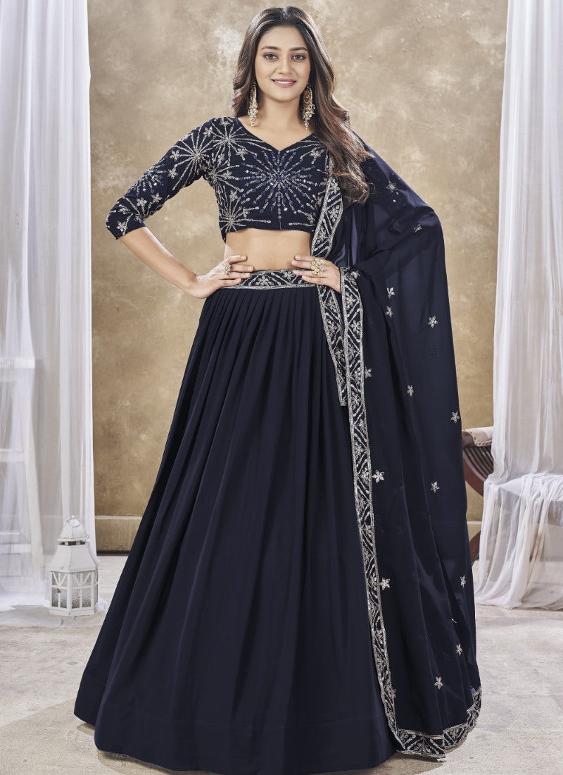 Black Georgette Lehenga Choli With Embroidery, Zari and Sequins Work