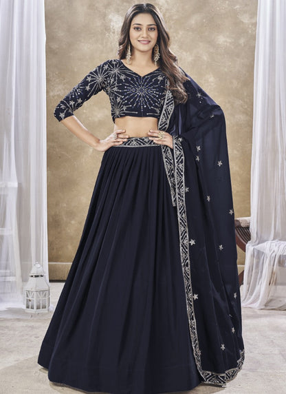 Black Georgette Lehenga Choli With Embroidery, Zari and Sequins Work