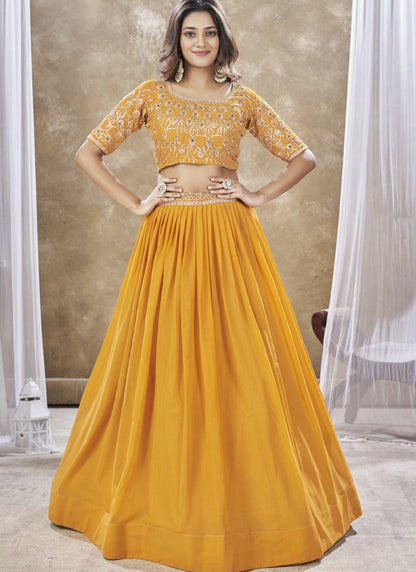 Yellow Georgette Lehenga Choli With Embroidery, Zari and Sequins Work