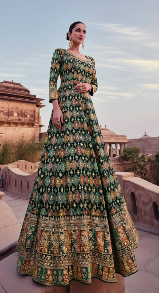 Multi Georgette Anarkali Suit With Thread and Sequins Work