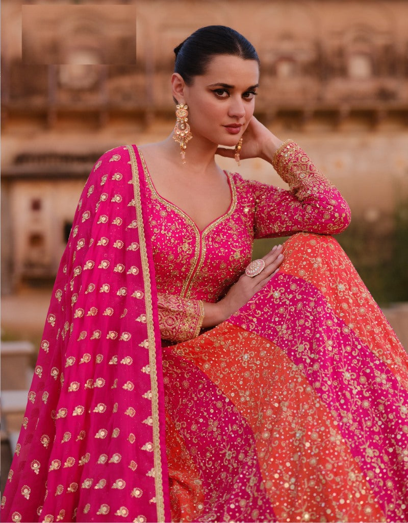 Pink Georgette Anarkali Suit With Thread and Sequins Work