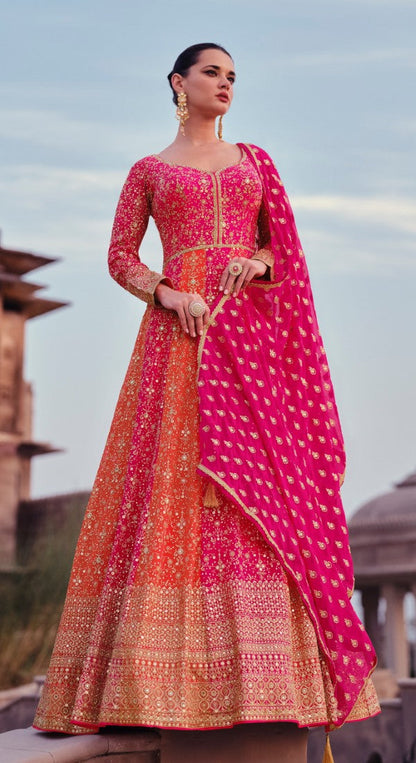 Pink Georgette Anarkali Suit With Thread and Sequins Work