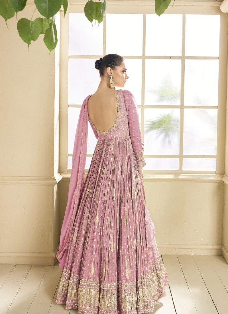 Pink Georgette Anarkali Suit With Thread and Sequins Work