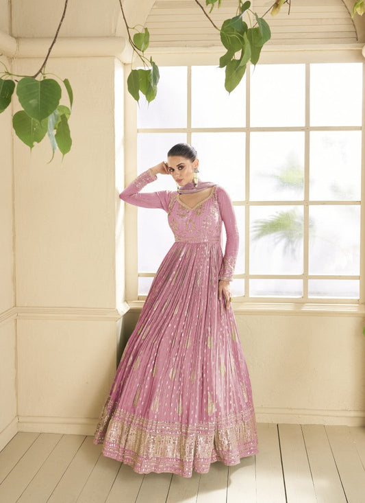 Pink Georgette Anarkali Suit With Thread and Sequins Work