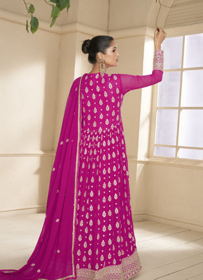 Pink Georgette Anarkali Suit With Thread and Sequins Work