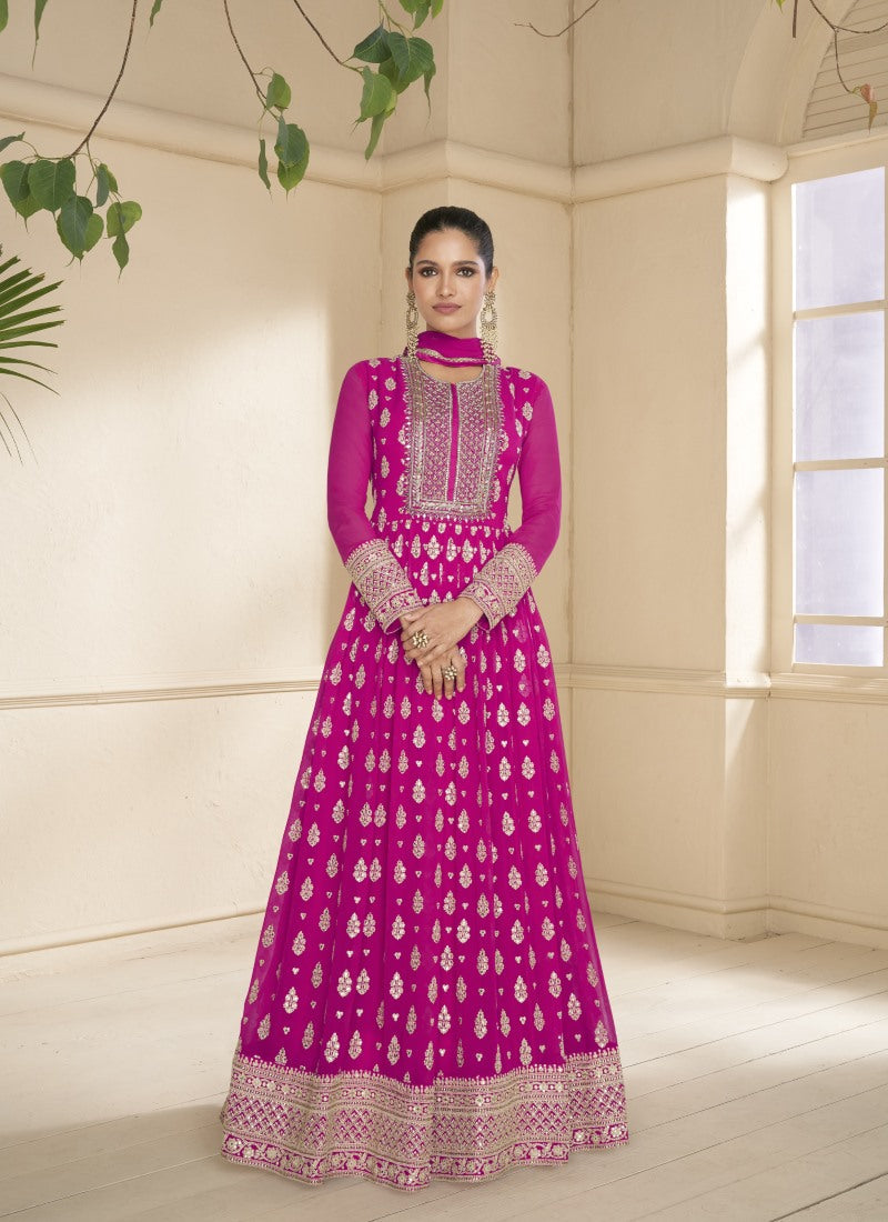 Pink Georgette Anarkali Suit With Thread and Sequins Work