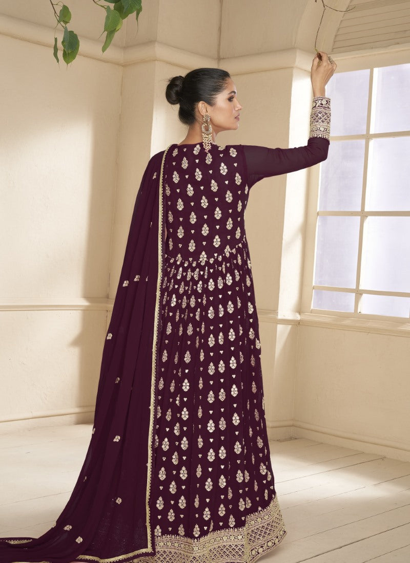 Purple Georgette Anarkali Suit With Thread and Sequins Work