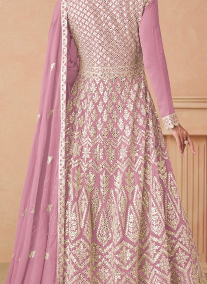 Pink Georgette Anarkali Suit With Embroidery and Sequins Work