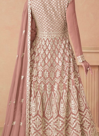 Peach Georgette Anarkali Suit With Embroidery and Sequins Work