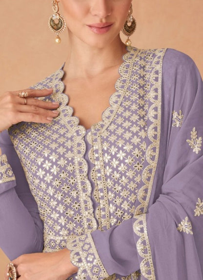 Lavender Georgette Anarkali Suit With Embroidery and Sequins Work