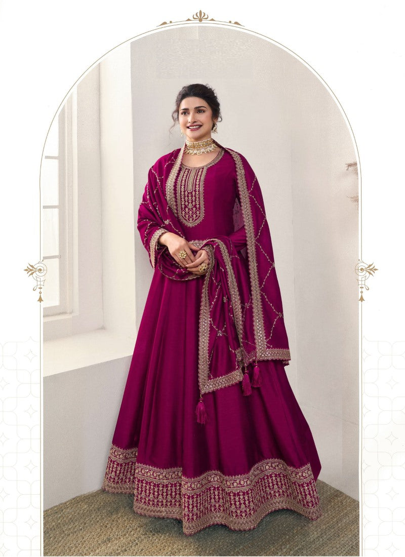 Wine Georgette Long Anarkali Suit With Embroidery and Sequins Work