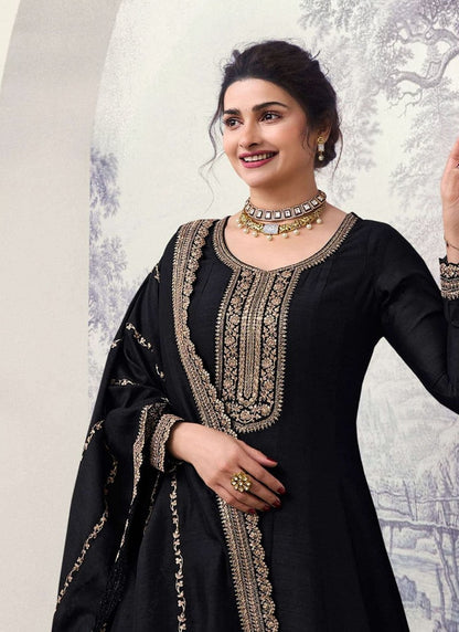 Black Georgette Long Anarkali Suit With Embroidery and Sequins Work