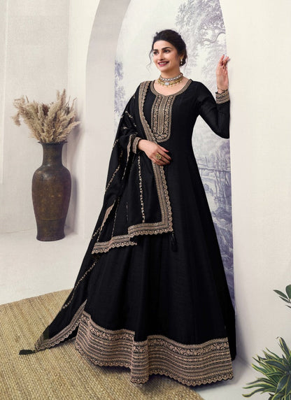 Black Georgette Long Anarkali Suit With Embroidery and Sequins Work