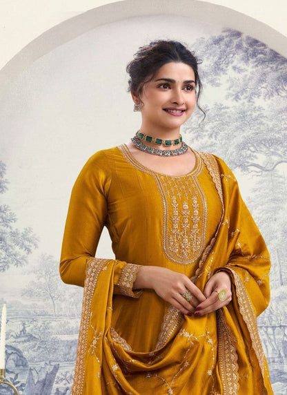 Yellow Georgette Long Anarkali Suit With Embroidery and Sequins Work