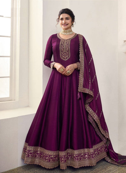 Purple Georgette Long Anarkali Suit With Embroidery and Sequins Work