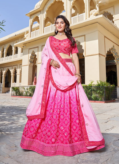 Pink Party Wear Lehenga Choli With Embroidery Work