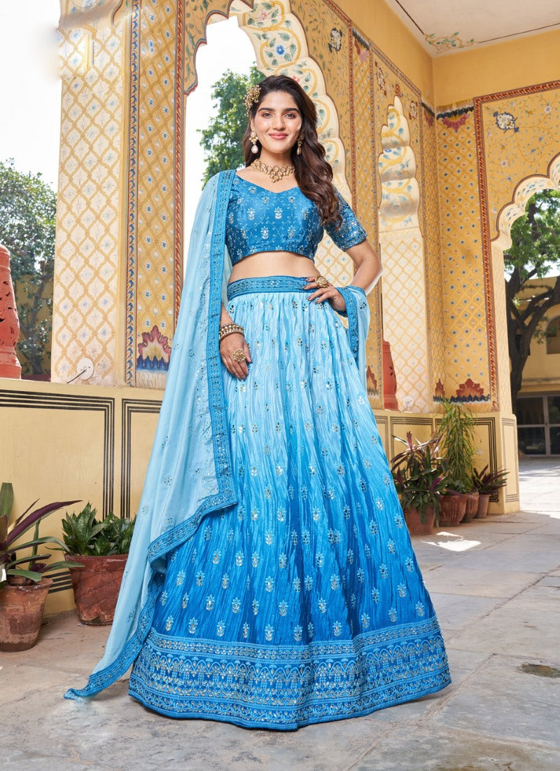 Blue Party Wear Lehenga Choli With Embroidery Work