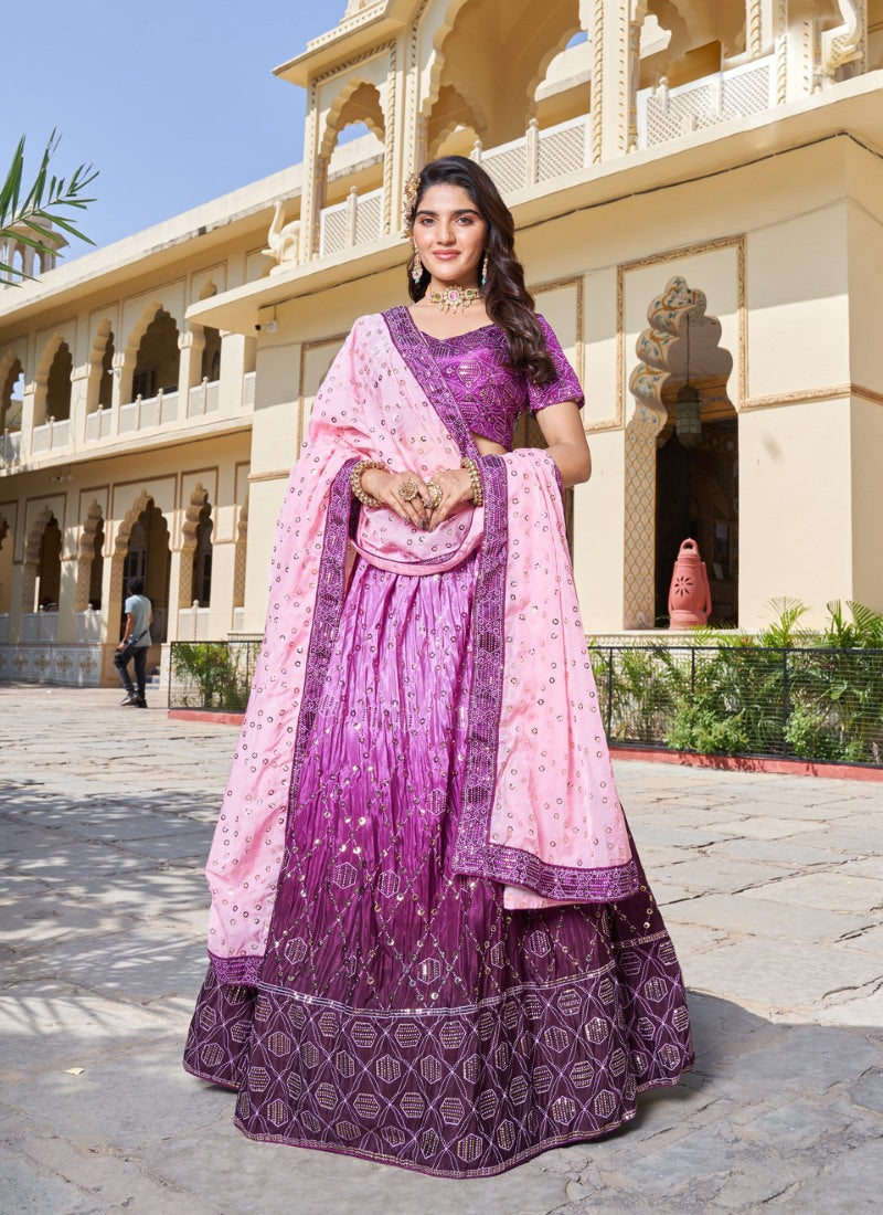 Purple Party Wear Lehenga Choli With Embroidery Work