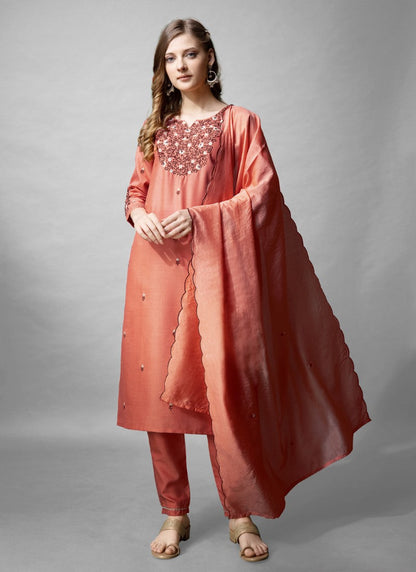 Peach Cotton Churidar Salwar Suit