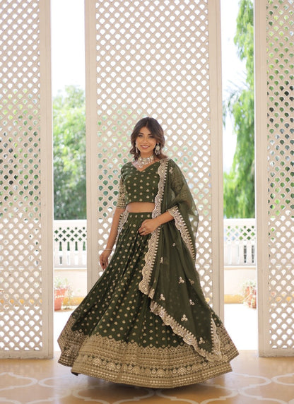 Green Lehenga Choli With Embroidery and Sequins Work