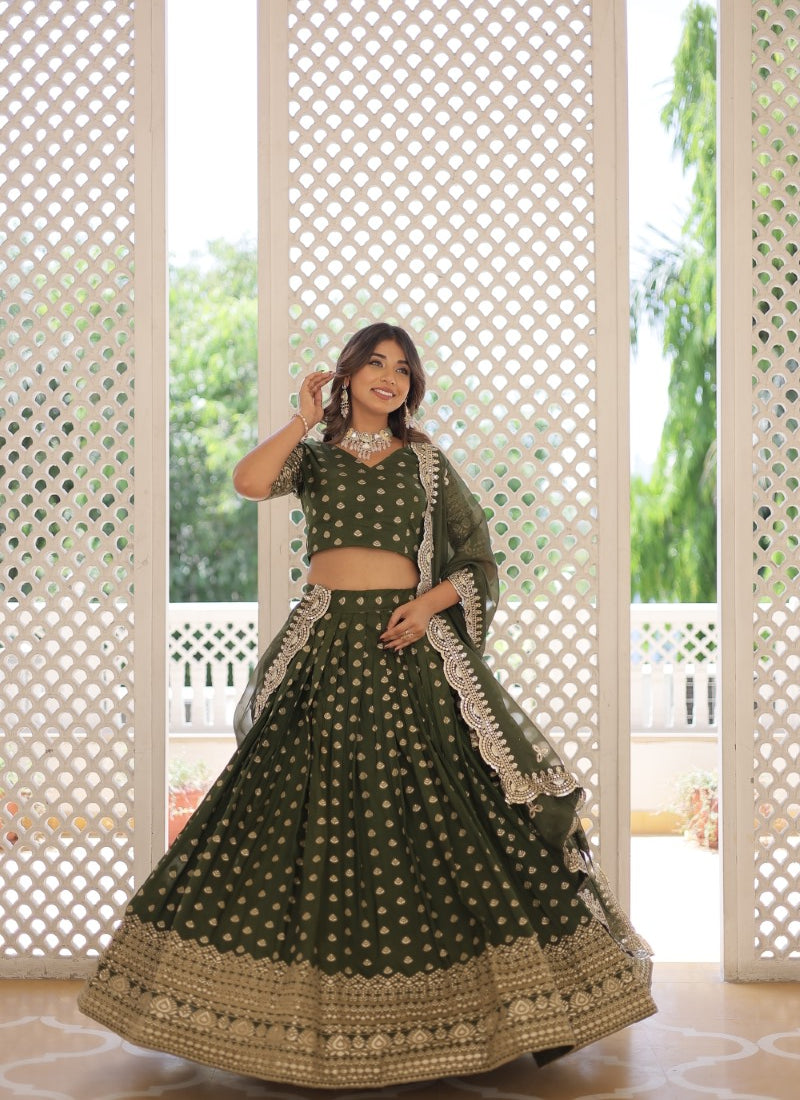 Green Lehenga Choli With Embroidery and Sequins Work