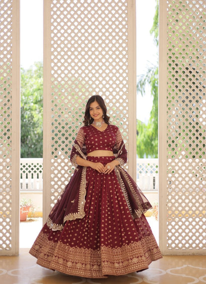 Wine Lehenga Choli With Embroidery and Sequins Work