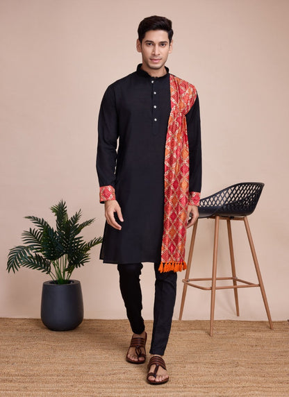 Black Silk Navratri Kurta Pajama With Sequins and Embroidery Work