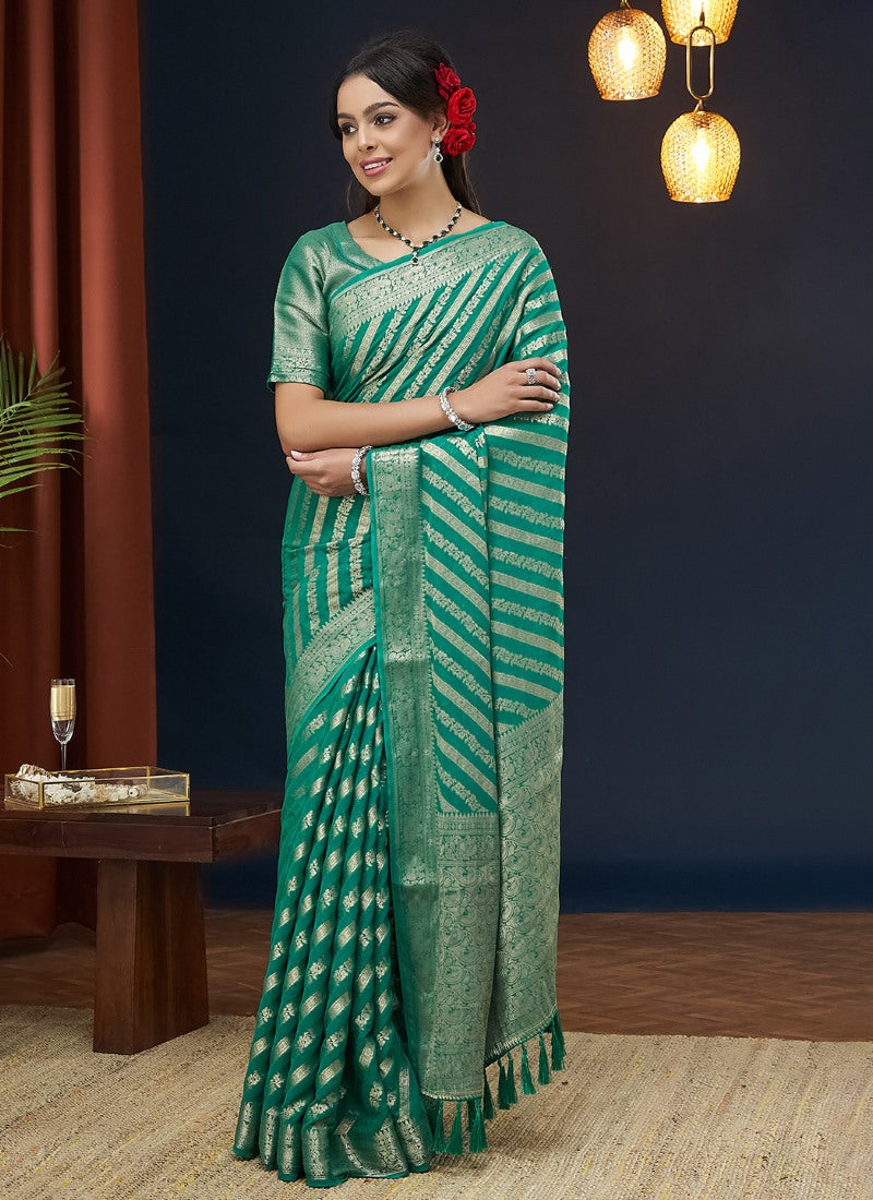 Aqua Georgette Leheriya Saree