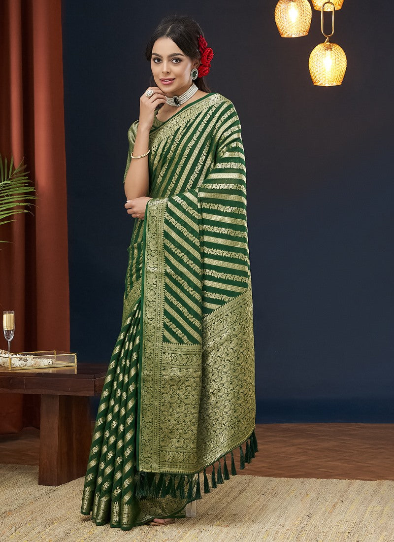 Green Georgette Leheriya Saree