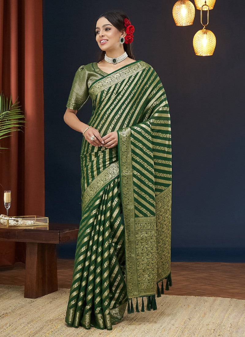 Green Georgette Leheriya Saree