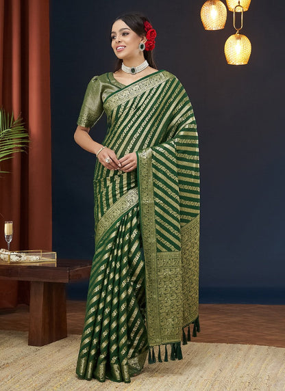 Green Georgette Leheriya Saree