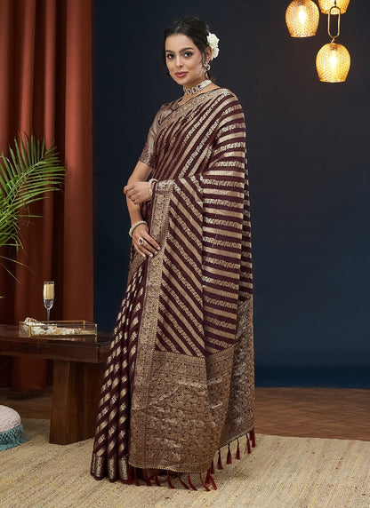 Maroon Georgette Leheriya Saree