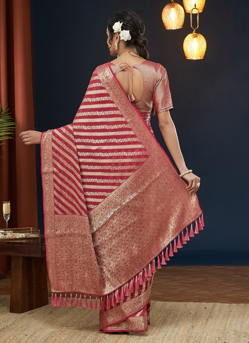 Pink Georgette Leheriya Saree