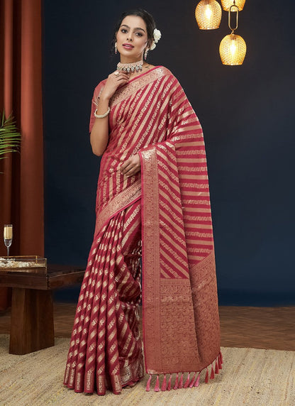 Pink Georgette Leheriya Saree