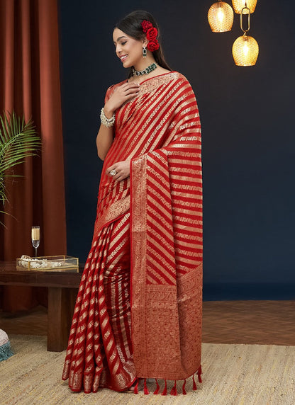 Red Georgette Leheriya Saree