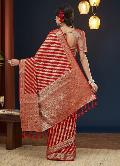 Red Georgette Leheriya Saree