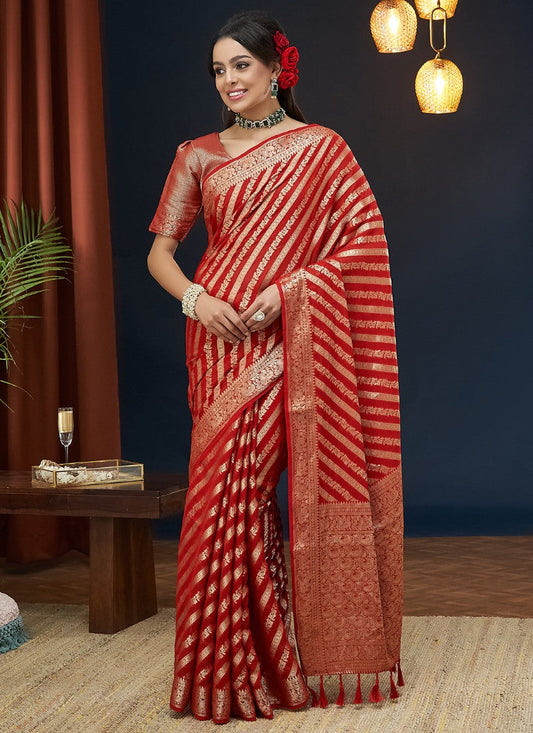 Red Georgette Leheriya Saree