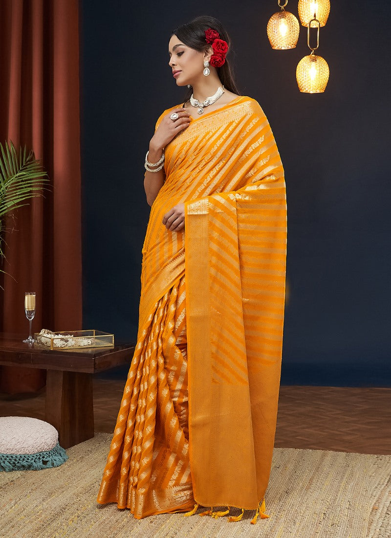 Yellow Georgette Leheriya Saree