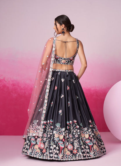 Gray Bridesmaid Lehenga Choli With Embroidery, Thread Work and Sequins Work