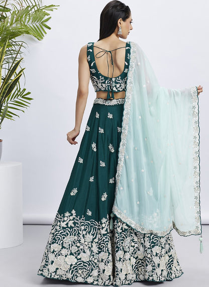 Green Bridesmaid Lehenga Choli With Embroidery, Thread Work and Sequins Work