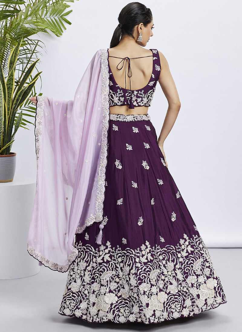 Purple Bridesmaid Lehenga Choli With Embroidery, Thread Work and Sequins Work