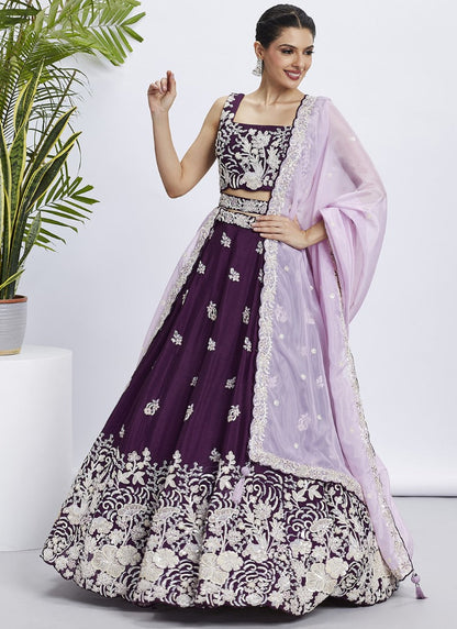 Purple Bridesmaid Lehenga Choli With Embroidery, Thread Work and Sequins Work